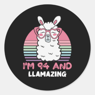 Sticker Rond 94e anniversaire Llamazing Llama 94 ans Anniversai
