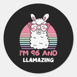 Sticker Rond 96e anniversaire Llamazing Llama 96 ans Anniversai