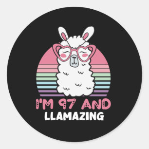 Sticker Rond 97e anniversaire Llamazing Llama 97 ans Anniversai