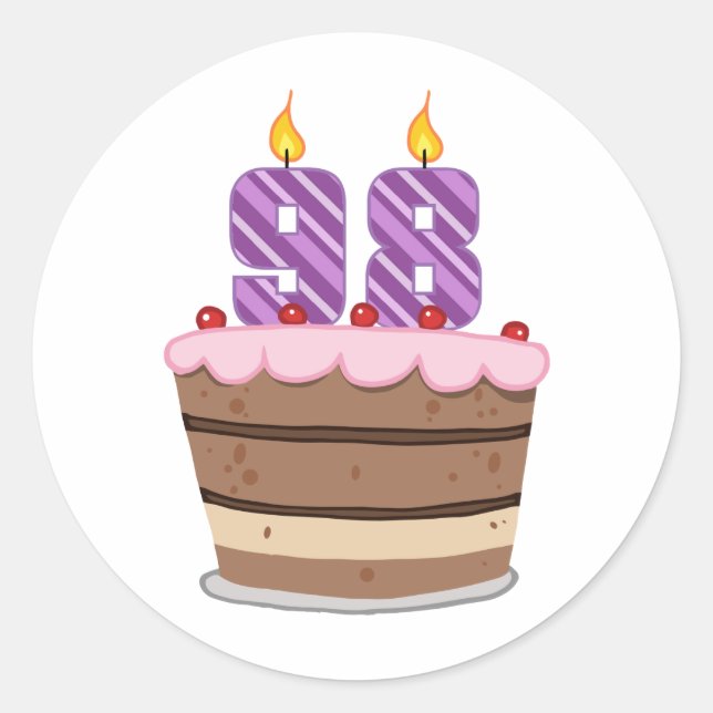 Sticker Rond 98 ans sur le gâteau d'anniversaire (Devant)