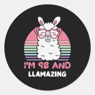Sticker Rond 98e anniversaire Llamazing Llama 98 ans Anniversai