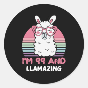 Sticker Rond 99e anniversaire Llamazing Llama 99 ans Anniversai