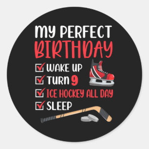 Sticker Rond 9 An Old Ice Hockey Party Anniversaire 9e Garçon A