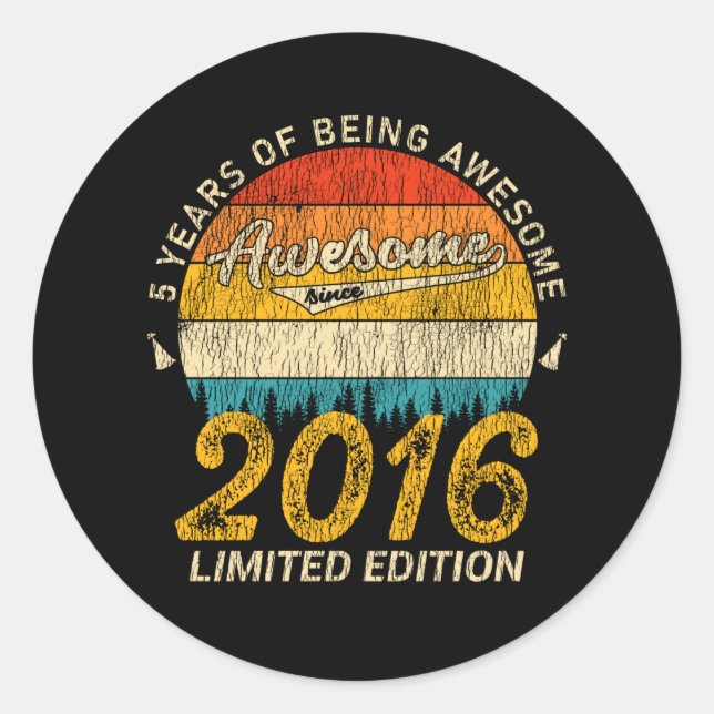 Sticker Rond 9 Ans 2016 Retro Awesome 9e anniversaire Cadeau (Devant)