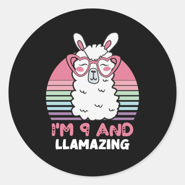 Sticker Rond 9 ans Anniversaire lamazing 9e anniversaire Llama (Devant)