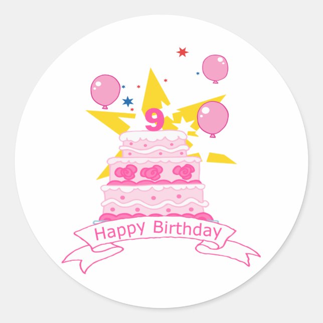 Sticker Rond 9 ans d'anniversaire pour Birthday Cake (Devant)
