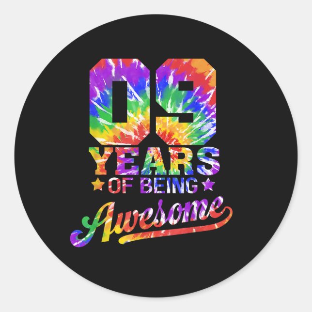 Sticker Rond 9 ans d'être génial 9e anniversaire cadeau (Devant)