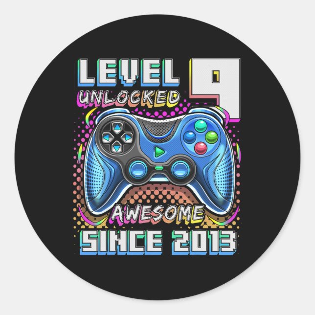 Sticker Rond 9 Déverrouillé Awesome 2013 jeu vidéo 9e anniversa (Devant)