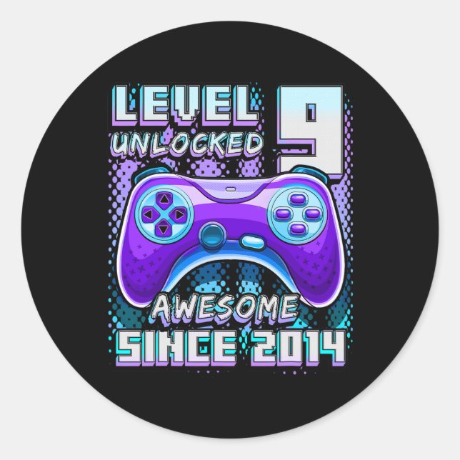 Sticker Rond 9 Déverrouillé Awesome 2014 jeu vidéo 9e anniversa (Devant)