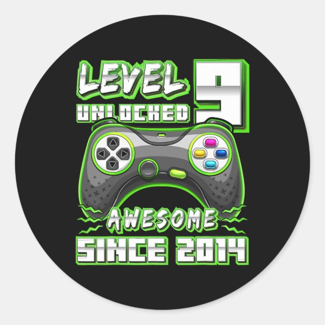 Sticker Rond 9 Déverrouillé Awesome 2014 jeu vidéo 9e anniversa (Devant)