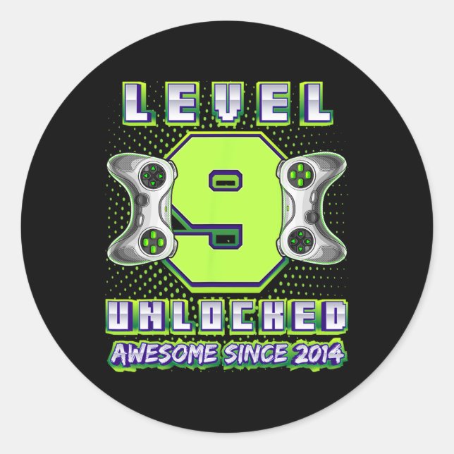 Sticker Rond 9 Déverrouillé Awesome 2014 jeu vidéo 9e anniversa (Devant)