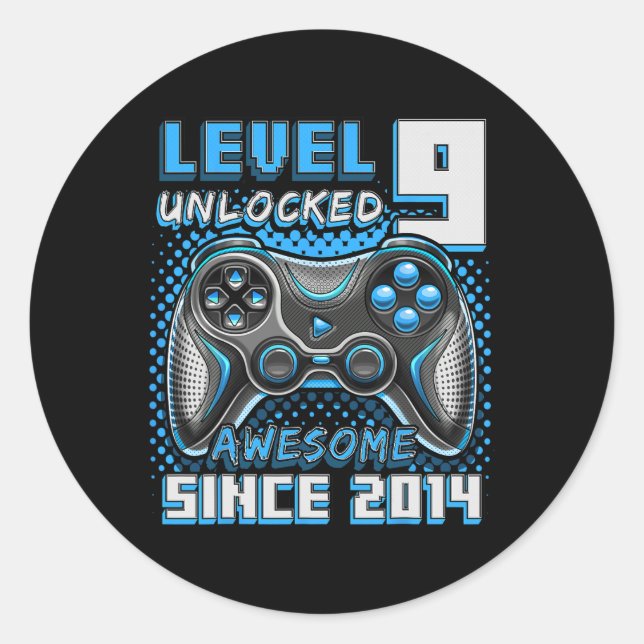 Sticker Rond 9 Déverrouillé Awesome 2014 jeu vidéo 9e anniversa (Devant)