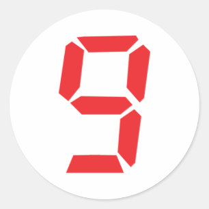 Sticker Rond 9 numéro numérique du réveil rouge