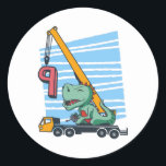 Sticker Rond 9 years 9th Birthday Mobile Crane Dinosaur<br><div class="desc">Happy 9th Birthday. Funny and lovely Kids Birthday design with cute dinosaur sitting on a mobile crane lifting a Number 9. A perfect match for Kids and Teens.</div>