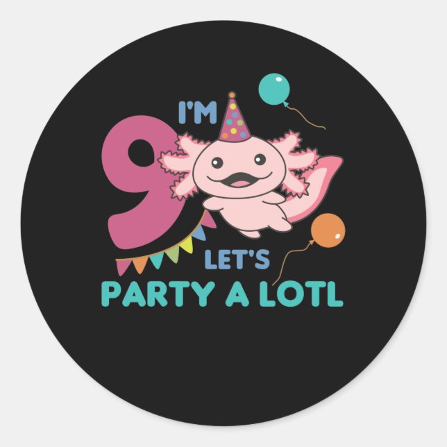Sticker Rond 9e Anniversaire Axolotl Neuf Anniversaire Cute Axo (Devant)