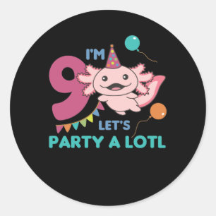 Sticker Rond 9e Anniversaire Axolotl Neuf Anniversaire Cute Axo
