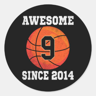 Sticker Rond 9e anniversaire Basketball Lover 9 ans Vintage