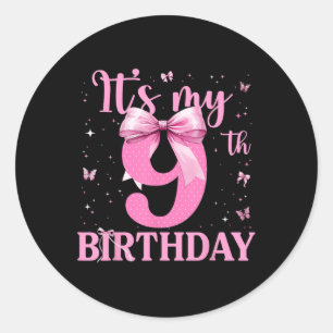 Sticker Rond 9e anniversaire Coquette Bow 9 ans Anniversaire Gi