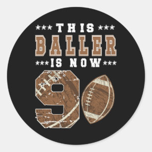 Sticker Rond 9e Anniversaire Football Garçon Neuf Anniversaire