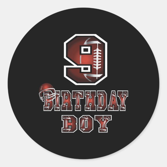 Sticker Rond 9e anniversaire garçon 9 ans de football Lover thè (Devant)