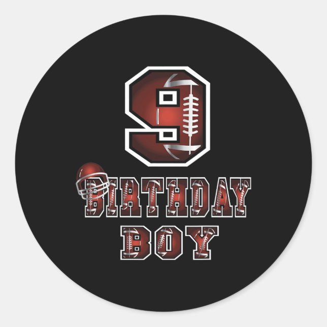 Sticker Rond 9e anniversaire Garçon 9 ans Footbyll Lover thème (Devant)