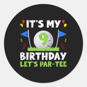 Sticker Rond 9e Anniversaire Golf Garçon de neuf ans Golfeur