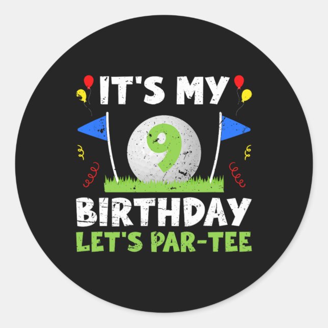 Sticker Rond 9e Anniversaire Golf Garçon de neuf ans Golfeur (Devant)