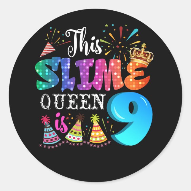 Sticker Rond 9e anniversaire pour les filles 9 ans fille Slime  (Devant)