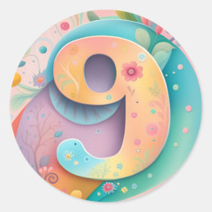 Sticker Rond 9e anniversaire Whimsy Fleurs d'art colorées Botan