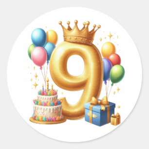 Sticker Rond 9ème anniversaire en or