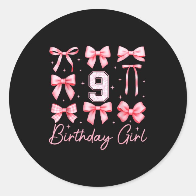 Sticker Rond 9th Birthday Girl Coquette Bow Nk Floral Toile 9 Y (Devant)