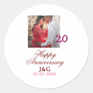 Sticker Rond À 20 ans de bonheur anniversaire ajouter une photo