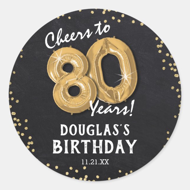 Sticker Rond À 80 Ans, Santé ! 80e Anniversaire (Devant)
