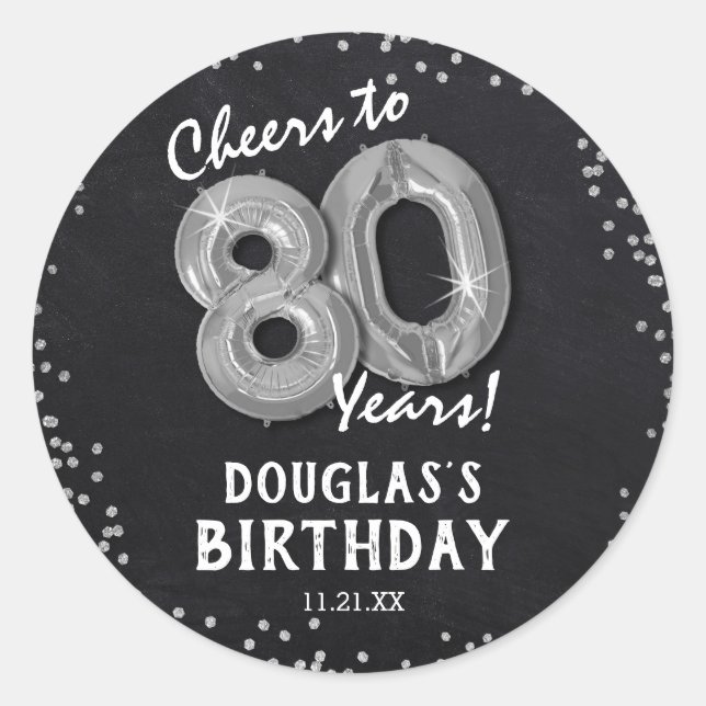 Sticker Rond À 80 Ans, Santé ! 80e Anniversaire (Devant)
