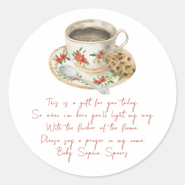 Sticker Rond A baby is brewing baby - Prayer candle label (Devant)