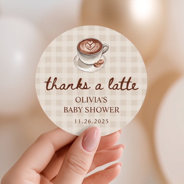 Sticker Rond A Baby is Brewing Gingham Coffee Baby Shower Favor (Créateur téléchargé)