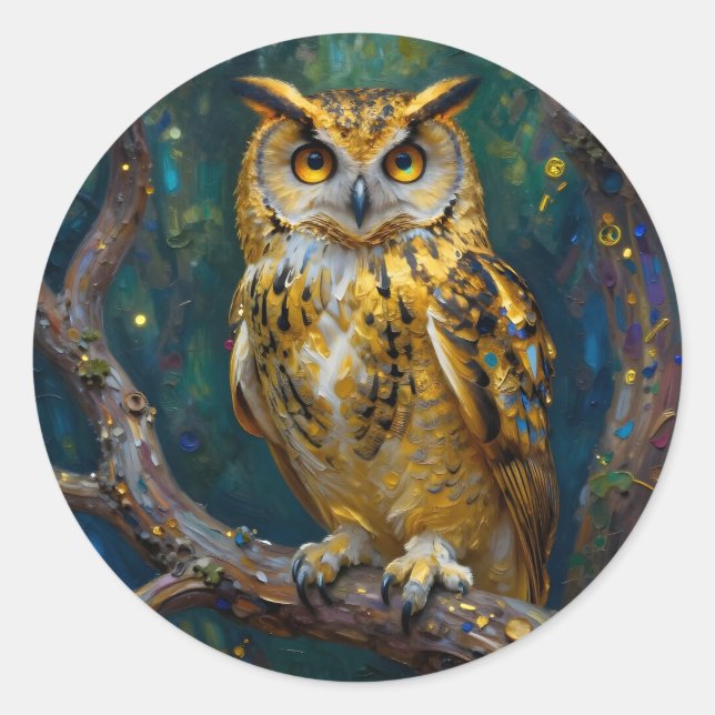 Sticker Rond A Blue and Gold Majestic Owl   (Devant)