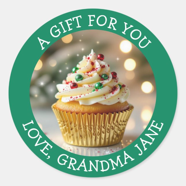 Sticker Rond A  Christmas Cupcake Personalized Food Label (Devant)