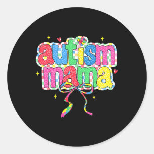 Sticker Rond à damiers Autisme Mama Coquette Bow Autism Lauréat