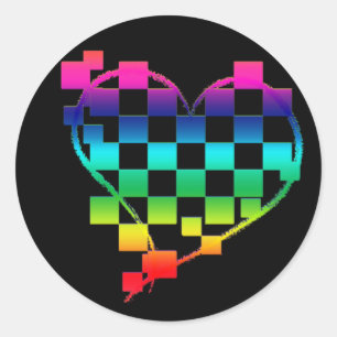 Sticker Rond à damiers coeur. v1.