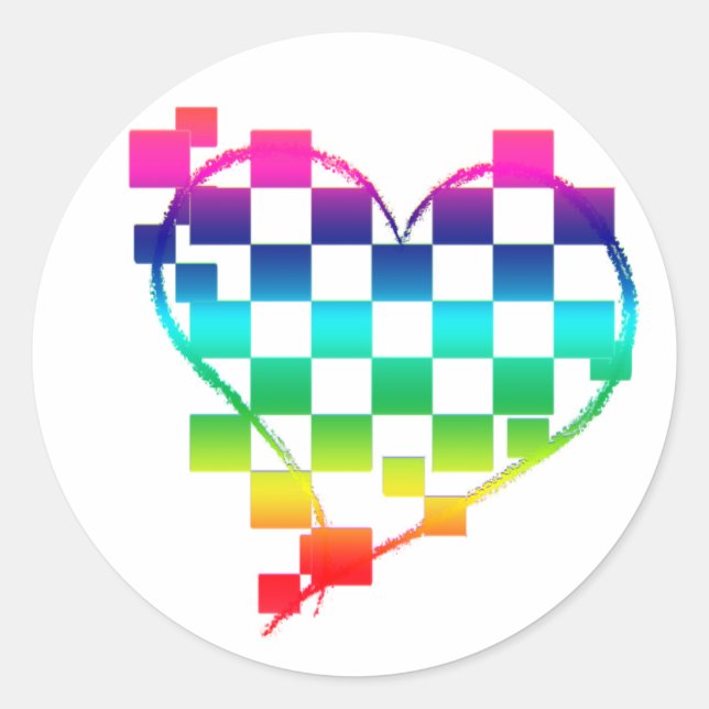 Sticker Rond à damiers coeur. v1. (Devant)