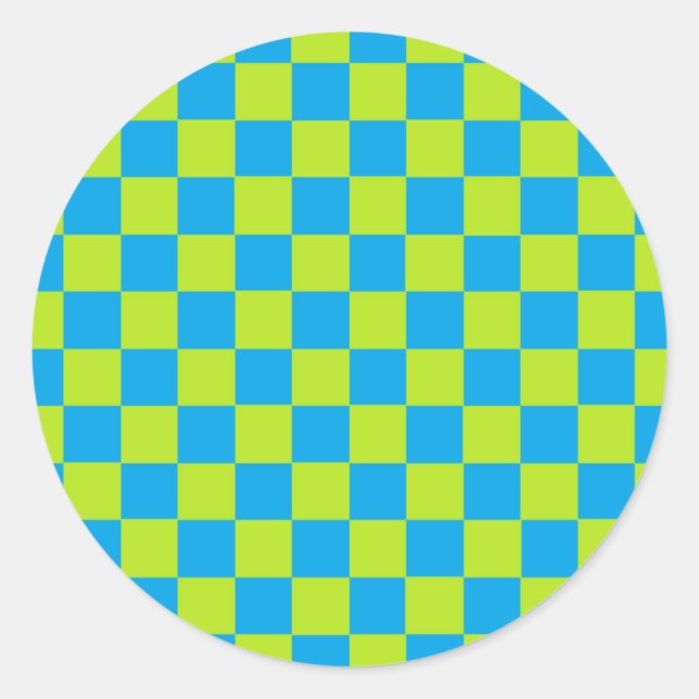 Sticker Rond à damiers Lime Vert et Turquoise (Devant)
