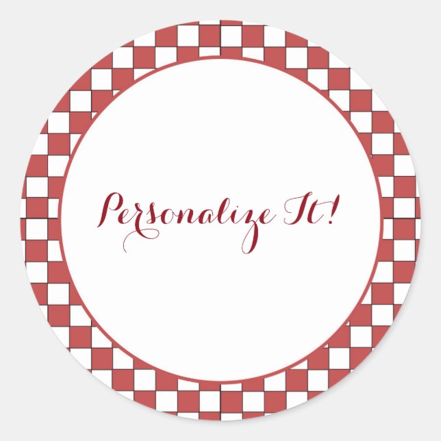 Sticker Rond À damiers rouge et blanc En vichy (Devant)