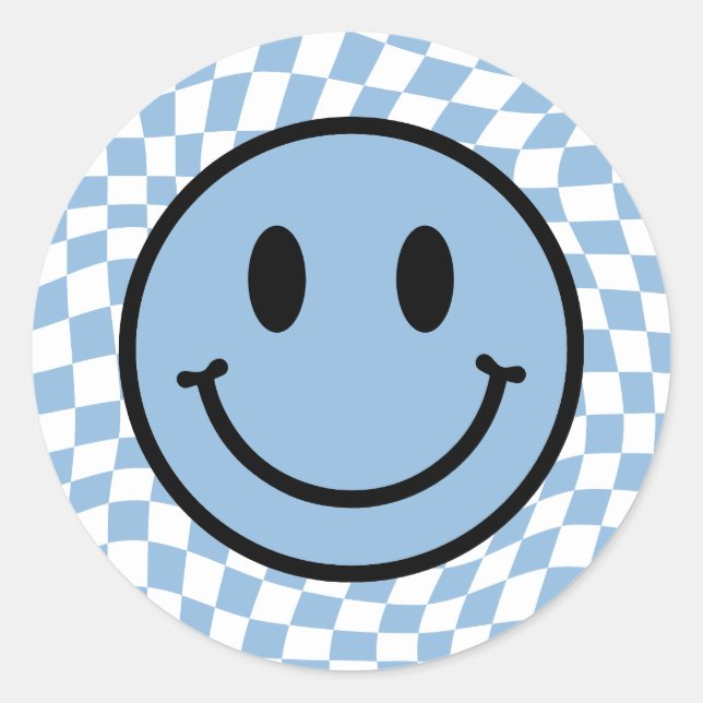 Sticker Rond à damiers Verre bleu Preppy Smile (Devant)