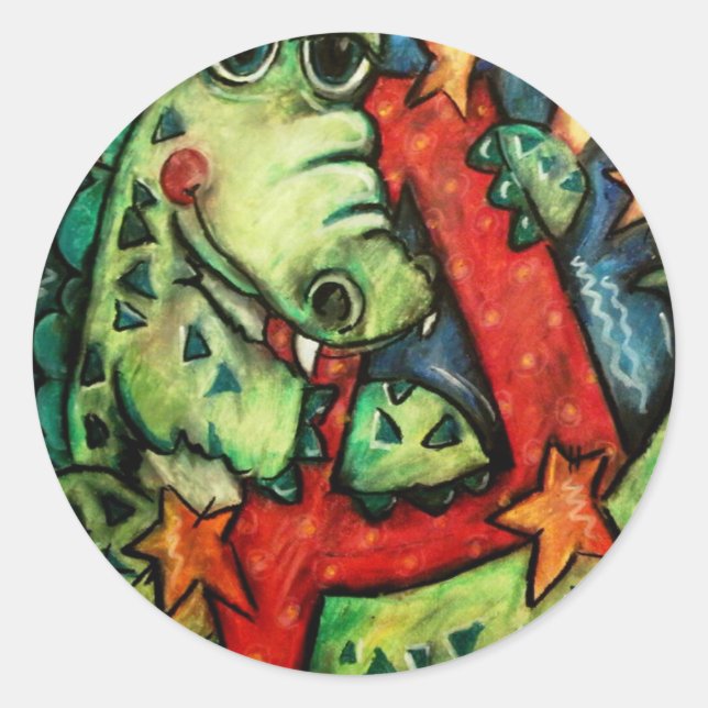 Sticker Rond A est pour Alligator (Devant)