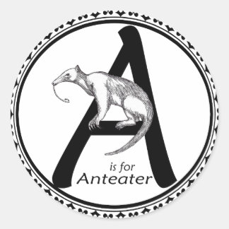 Sticker Rond A est pour Anteater
