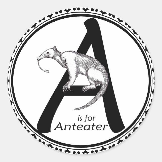 Sticker Rond A est pour Anteater (Devant)