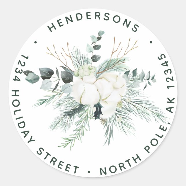 Sticker Rond À feuillage persistant & Fleurs de coton Élégante  (Devant)