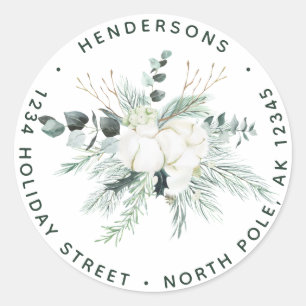 Sticker Rond À feuillage persistant & Fleurs de coton Élégante