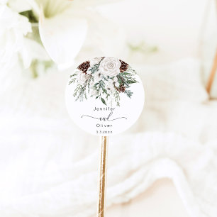 Sticker Rond À feuillage persistant mariage d'hiver